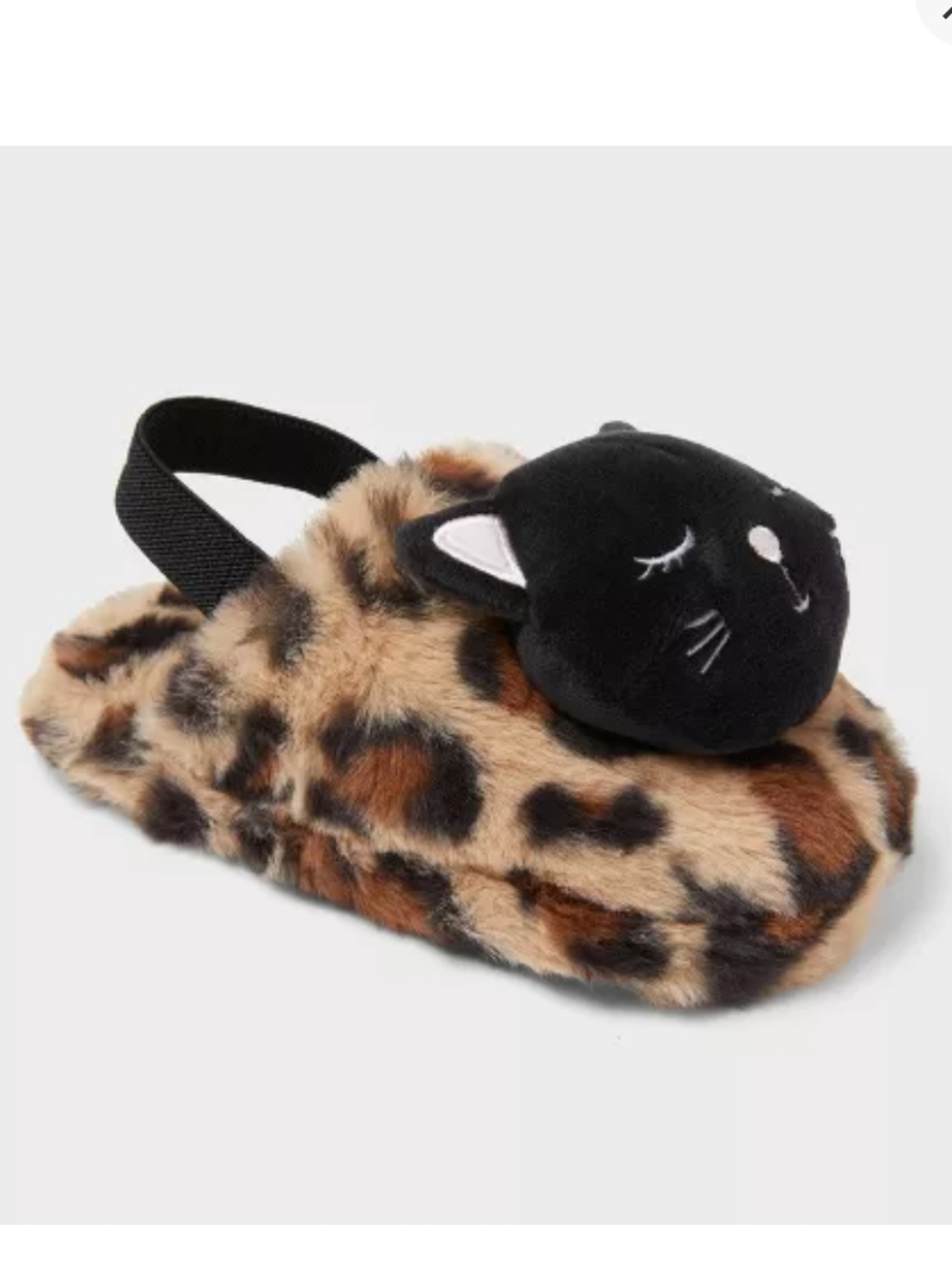 Cat & Jack Toddler Leopard Cat Scuff Brown Slippers Xl 11/12T Nwt